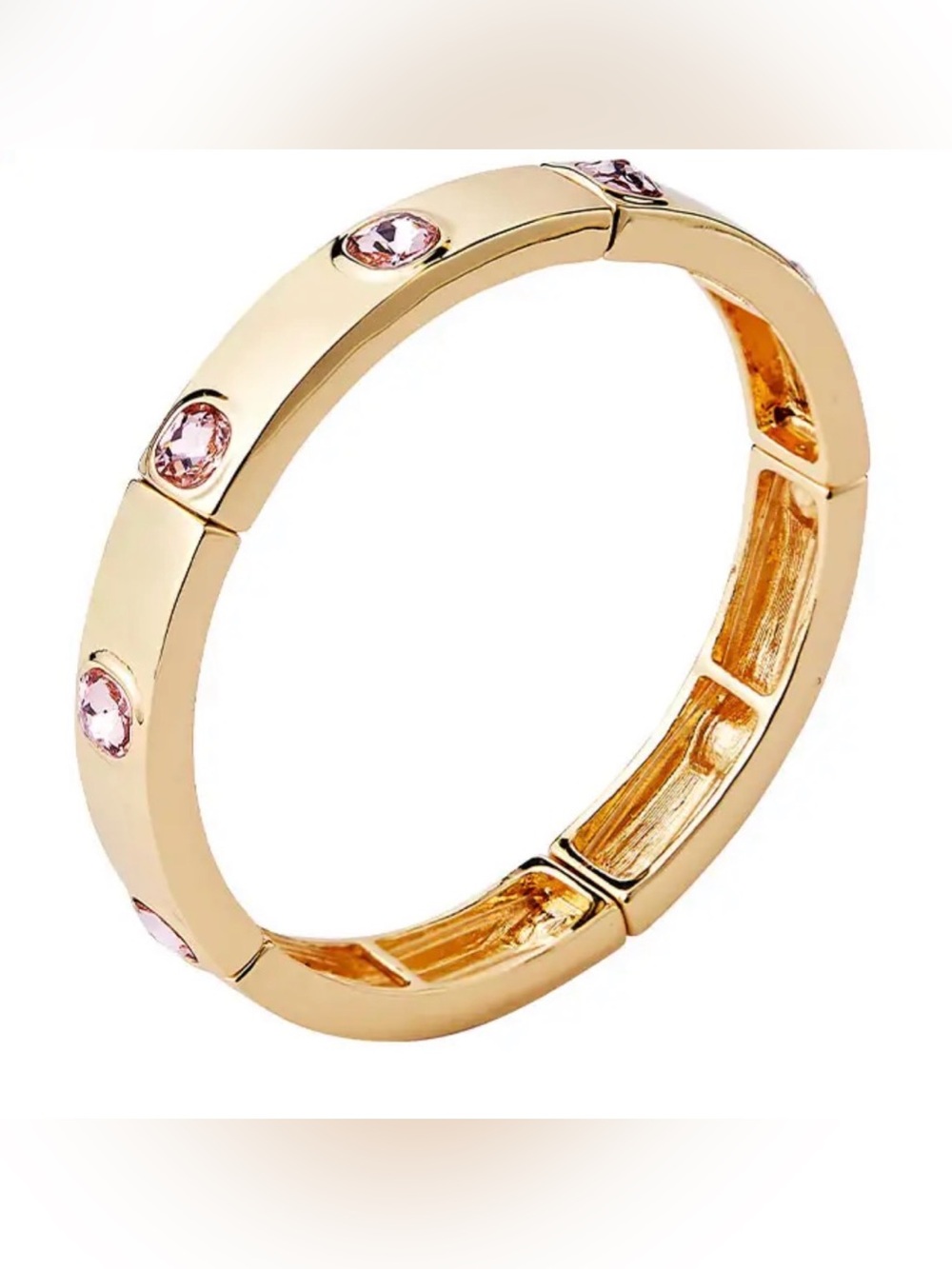 Park Lane Gem Stretch Gold Tone Bracelet Sleek Light Pink Crystals Dainty